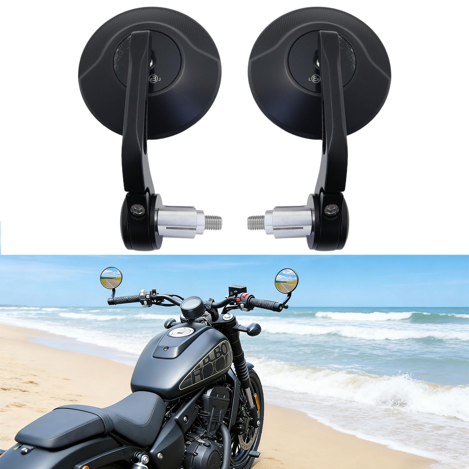 Rétroviseurs d’extrémité de Guidon Moto Homologués E, Rotatifs à 360°, Rétroviseurs de Guidon Ronds 7/8" 22mm pour Moped, Quad, Scooter, ATV