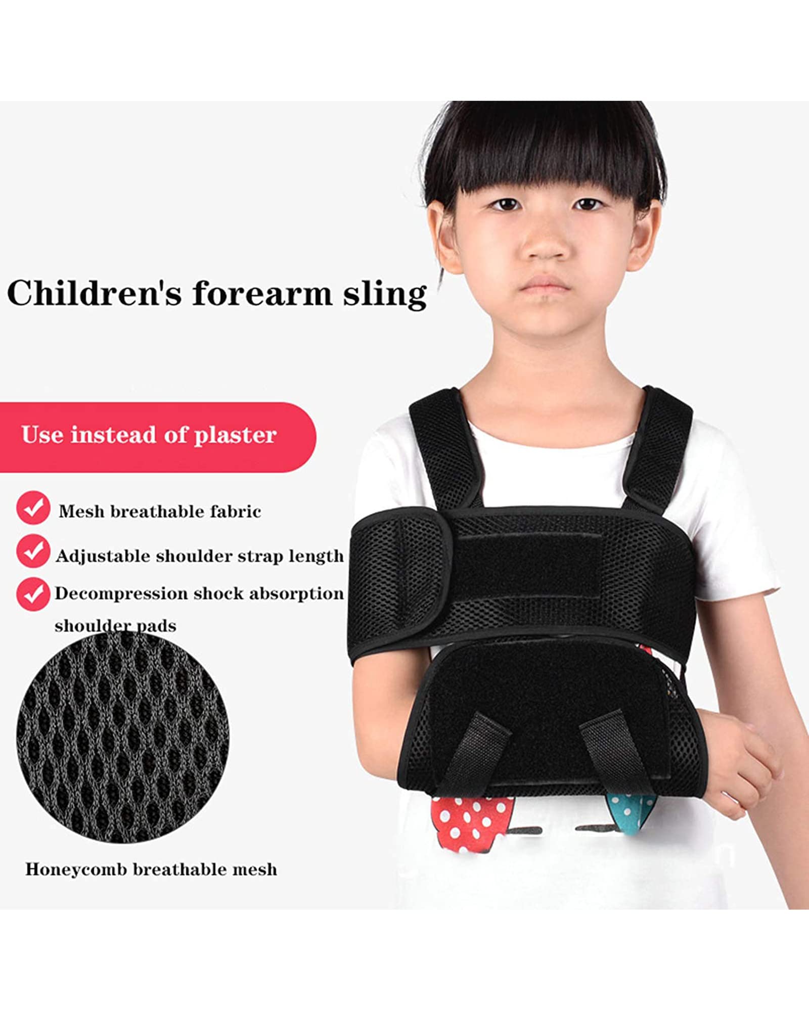 Cabestrillo de brazo fracturado de antebrazo para niños, soporte de brazo ajustable, correa de soporte, inmovilizador de lesiones de hombro transpirable para esguinces de dislocación, L (M)