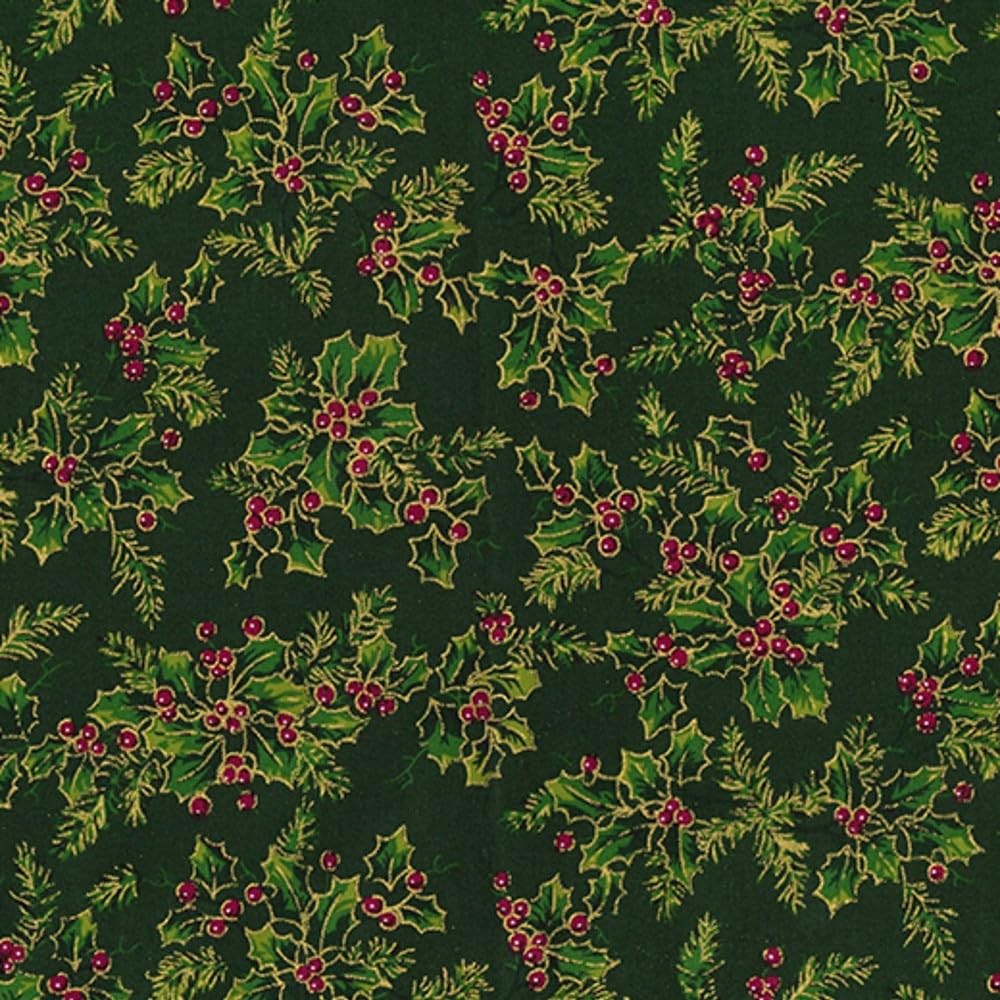 Oh Sew Crafty Limited Green 100% Cotton Fabric Rose & Hubble Christmas Vintage Holly Berries 135Cm Wide (Price Per Metre) (Green)