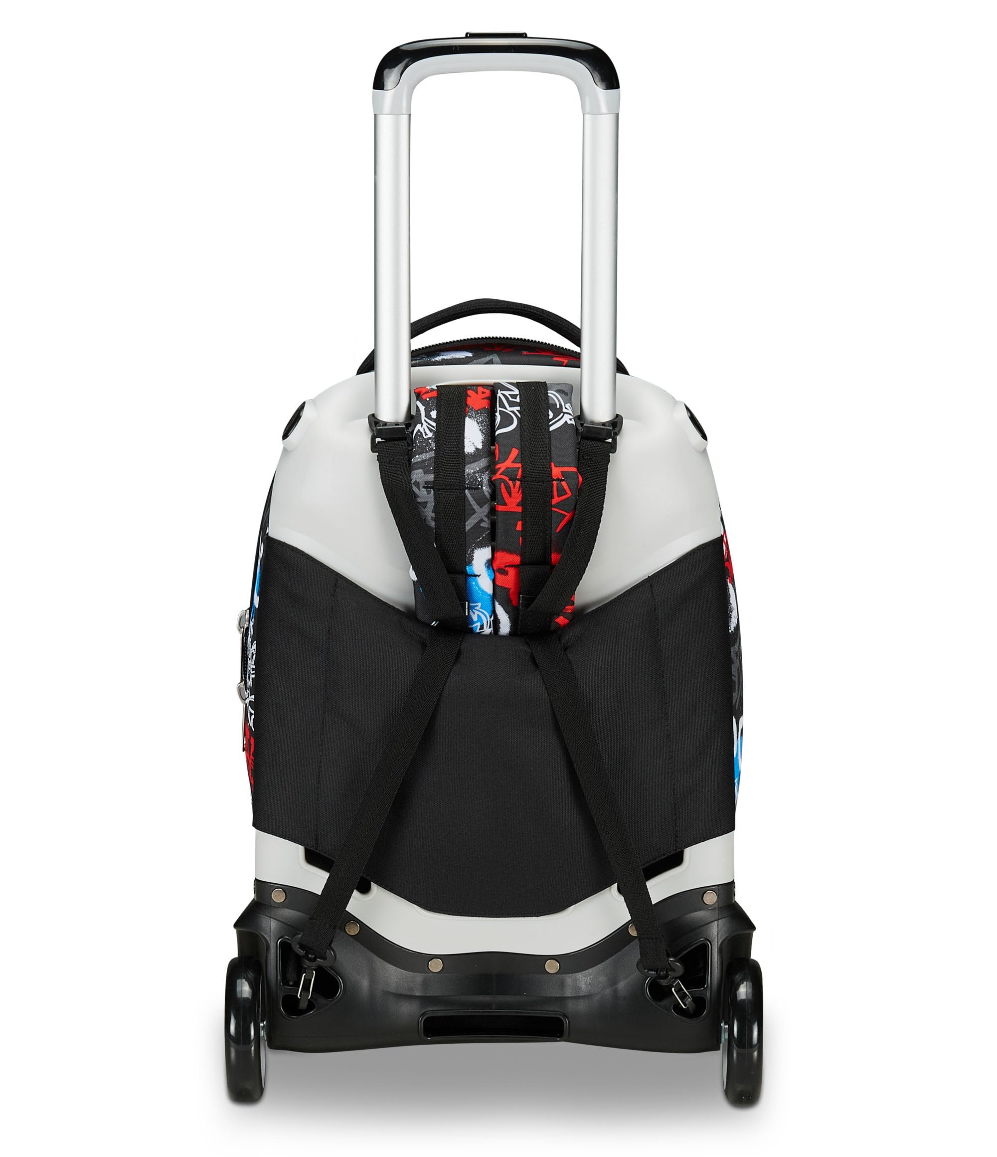 Seven Trolley Scuola Jack 2 Ruote, Nero Rosso, Half Street, 3 in 1, Triplo Uso, Zaino Con Carrello Sganciabile, Tasca Porta Borraccia e Crossover System, Zaino Scuola Viaggio, Bambino Ragazzo