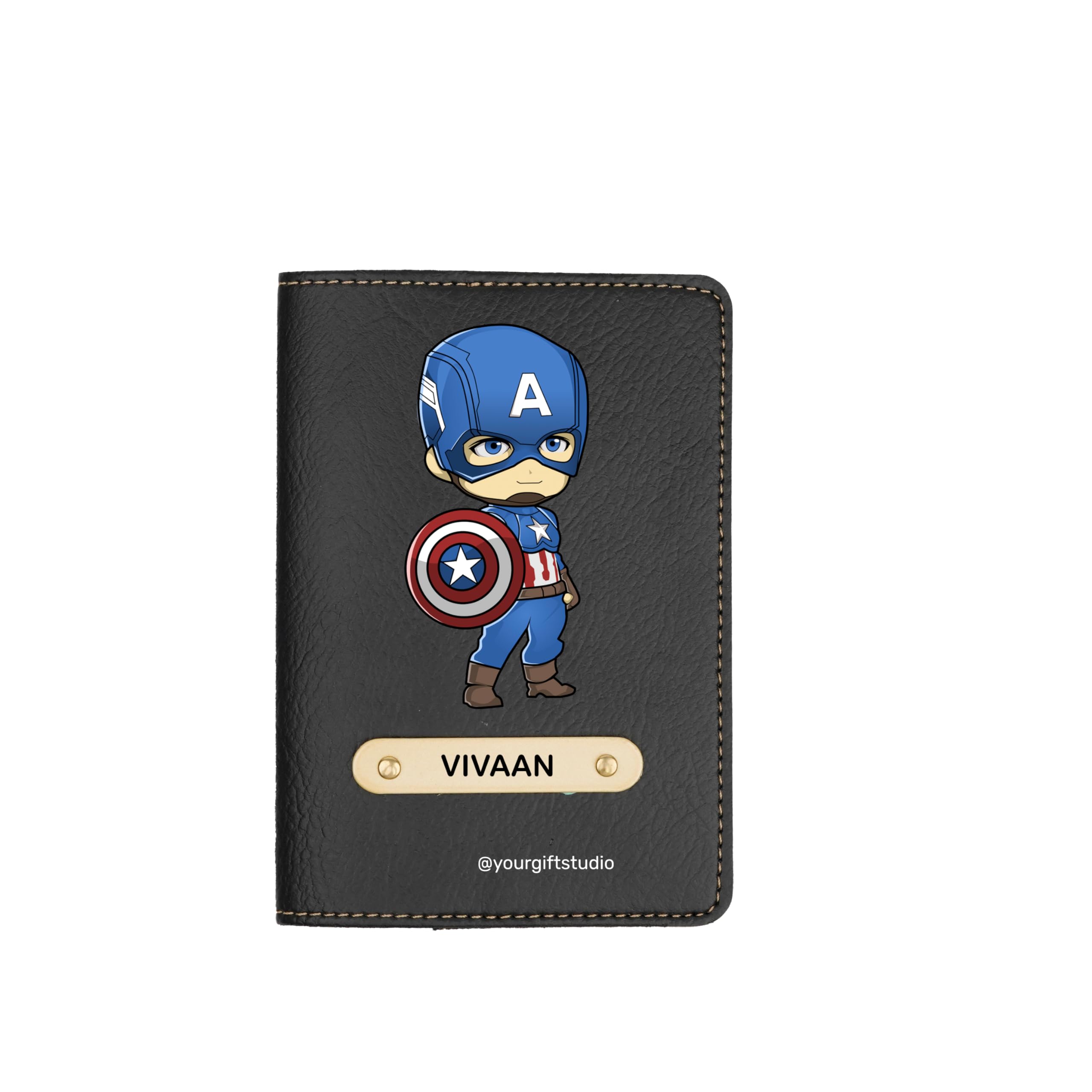 Customized Unisex Passport Cover | Printed Leather Passport Holder with Name Engrave | Leather Passport Case Travel Accessories (Captain America)