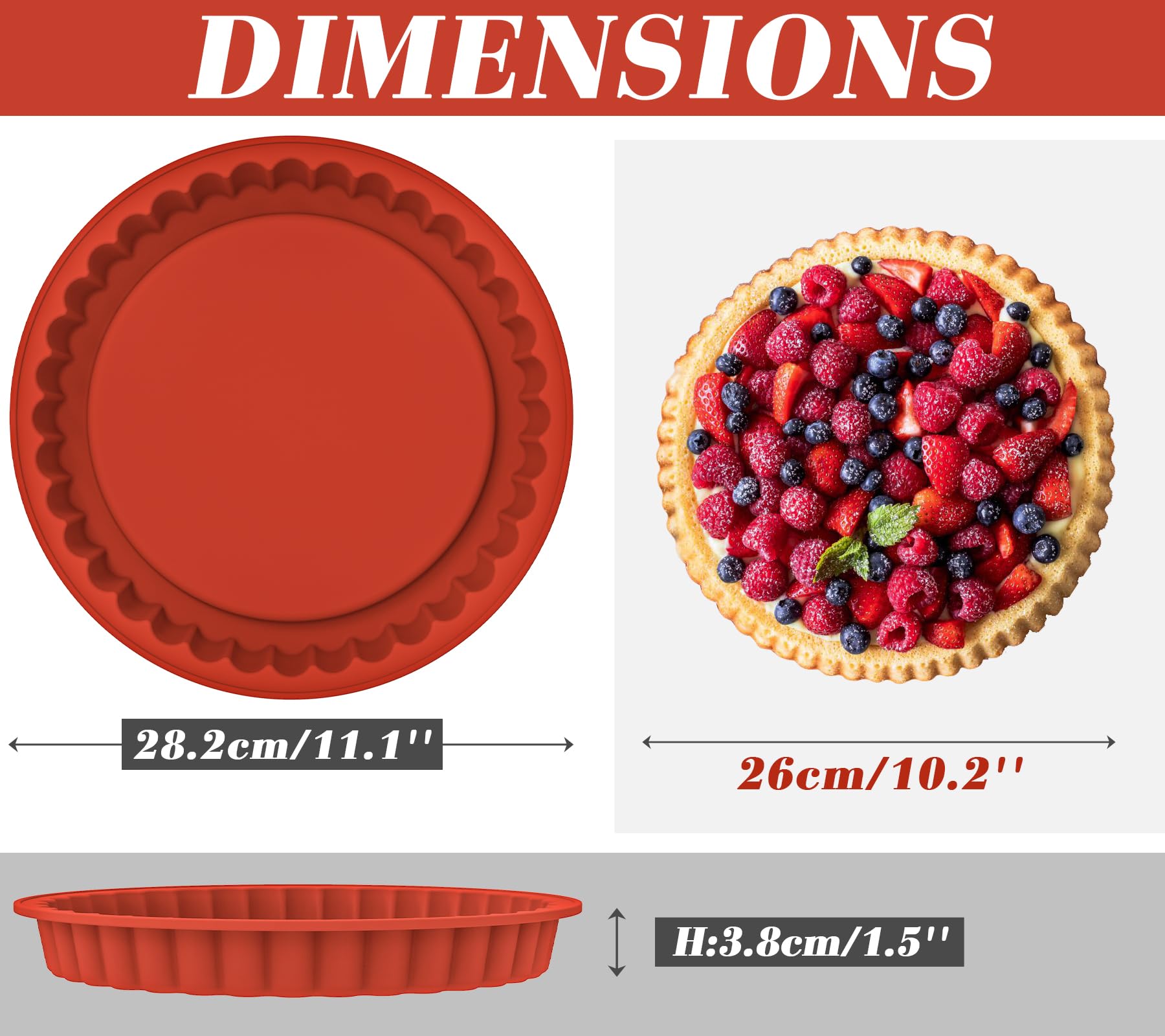 webake Moule à tarte aux fruits - 26 cm - En silicone - 1 pièce - Moule à gâteau - Moule à gâteau - Moule à gâteau - Moule à gâteau - Moule à gâteau - Moule à gâteau - Moule à gâteau