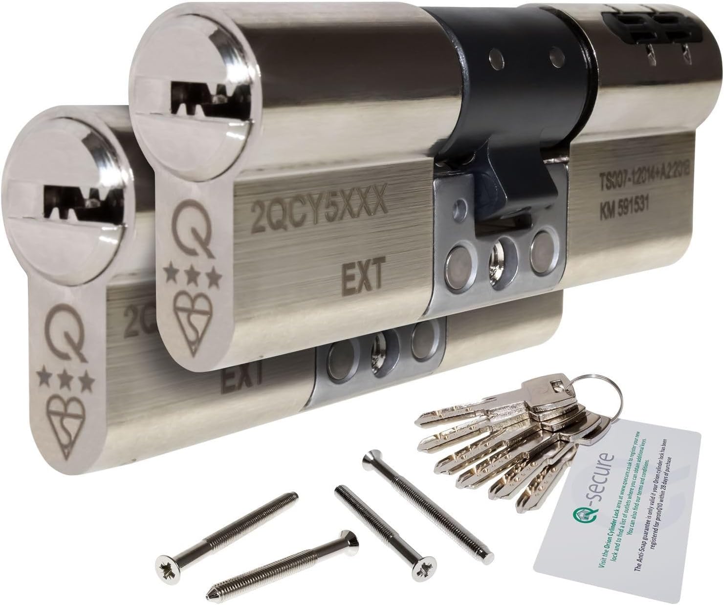 Nickel, 50/50 (100mm) Pair of Orion TS007 3-Star Anti-Snap Euro Cylinder Lock Door Barrel
