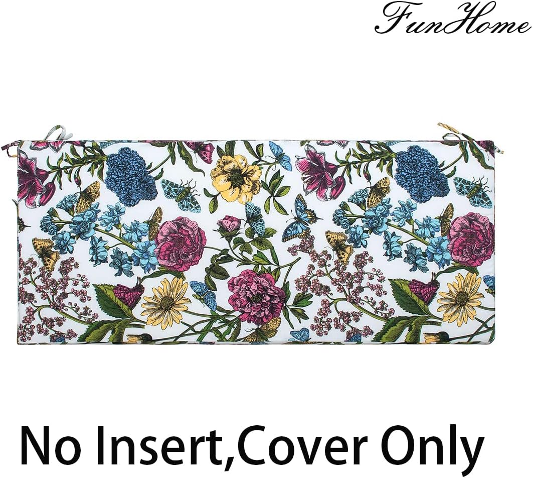 FUNHOME Outdoor Bench Cushion Cover 45 x18 x 3 inch,Water Resistant Cover with Zipper&Ties,Fade-Resistant Slipcover,Patio Porch Swing Cushion Cover Replacement Only,No Insert(Butterfly Flower)