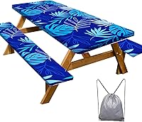 Vista 18 de Funda de mesa de picnic con fundas para bancos, elementos esenciales de camping, mantel de camping impermeable y a prueba de viento con bolsa