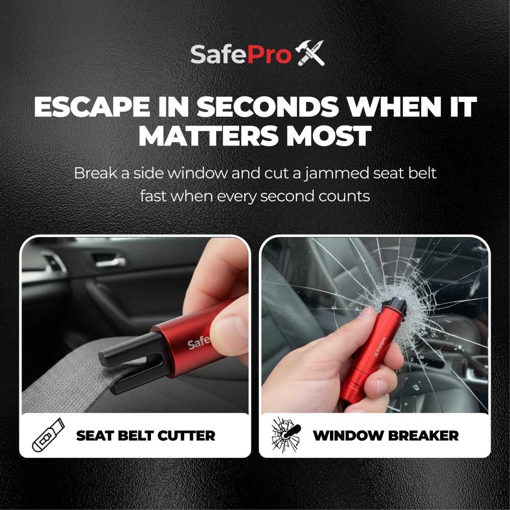 Marteau d'urgence pour Voiture - Brise-vitre et Coupe-Ceinture - Outil de Sauvetage Compact pour Une Aide Rapide aux Accidents et la sécurité Lors de Vos déplacements