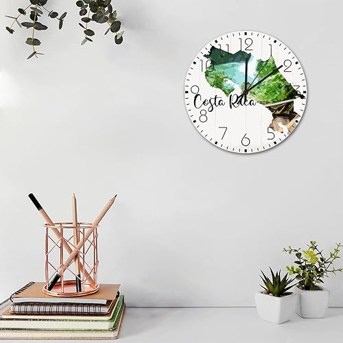 Miniatura 2 de Relojes de pared de madera, redondos, silenciosos, sin tictac, relojes de pared decorativos de Costa Rica, edificio moderno, decoración de pared