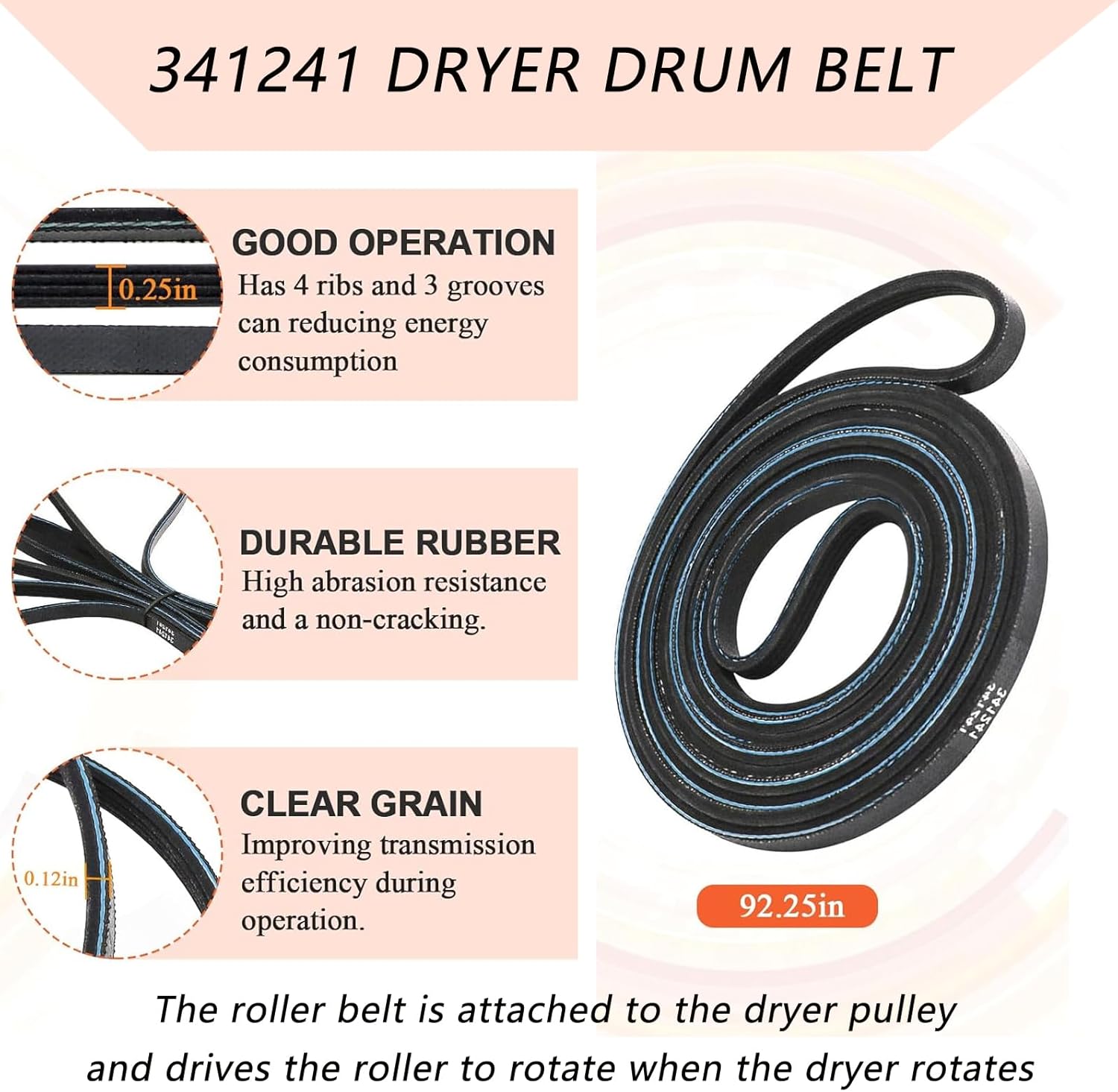 4392065 Dryer Repair Kit with 341241 Dryer Belt, 349241t Drum Roller Kit, 691366 Idler Pulley- Fit for Whirl.pool Ken.more Cros.ley May.tag Ama.na Dryer, Replaces AP3131942 AP6010582 WP691366