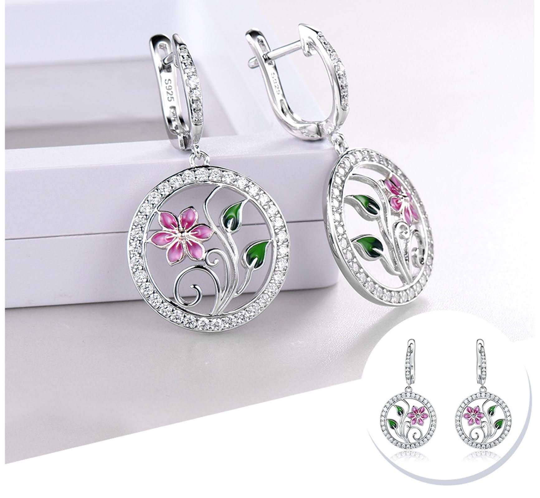 Ohrring Mädchen Silber, Anhänger-Ohrringe Silber Ohrringe Damen Lotus Aus Emaille Weiß Runden Zirkon Frauen Geschenke