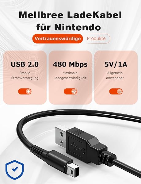 Mellbree Ladekabel für Nintendo 3DS Ladekabel für Nintendo 3DS / 3DSXL / DS/DSI/2DS / 2DS XL 1A Schwarz 1.2M (1) - 4