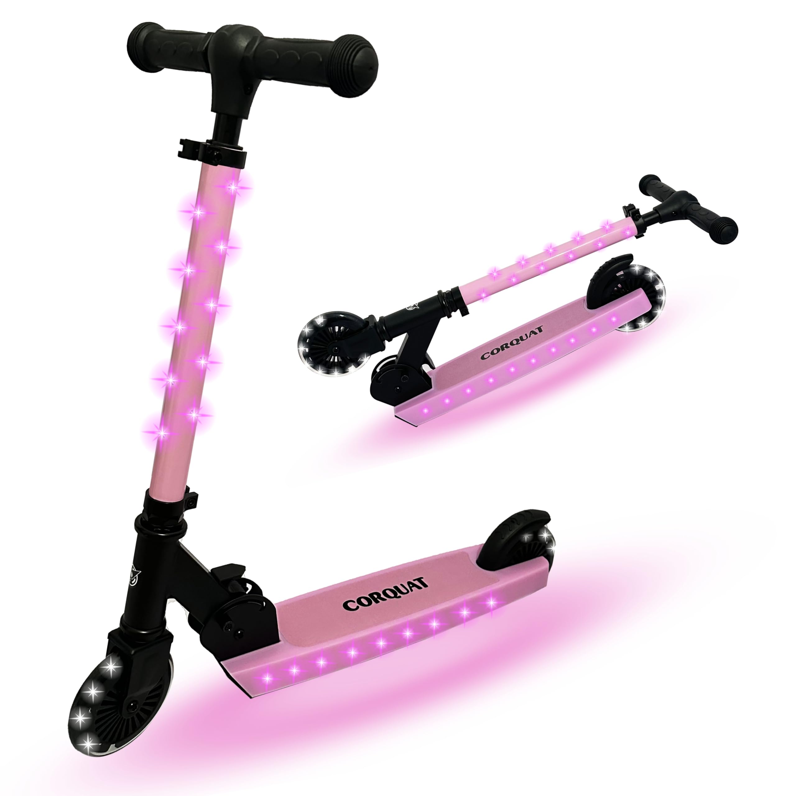 CORQUAT Patinete con Luces led, Patinete Plegable, Altura Ajustable para niños de 3 a 10 años, Scooter Capacidad de Peso hasta 60kg.