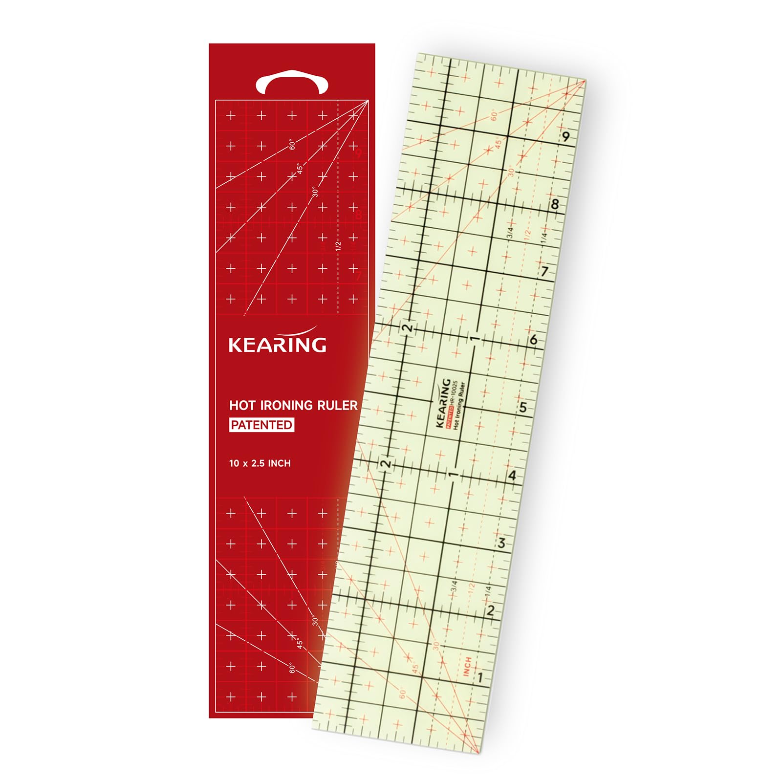 KEARING Hot Hem Ruler for Sewing, 2.5 x 10 Inch, Patented Heat Resistant Non-Slip Hot Ironing Ruler for Measure, Mark, Fold, Press with Dry or Steam Iron