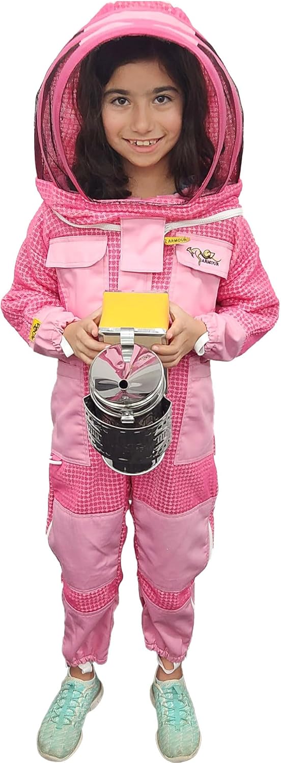 3 Layer Children's Beekeeping Suit in Pink with Ventilated Fencing Veil & Gloves