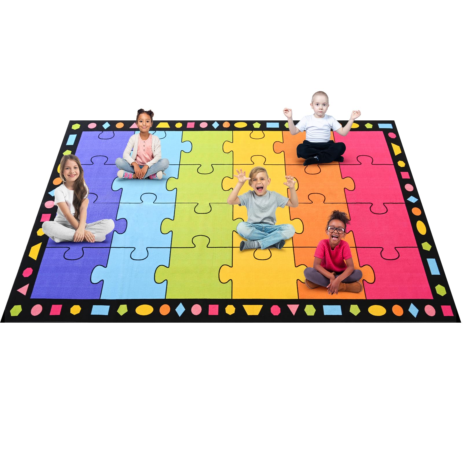 Booooom Jackson Classroom Rug Elementary 24 Seats Large Classroom Carpet Rainbow 7'6"x13'1" Colorful Area Rug for Preschool, Daycare, Kindergarten,