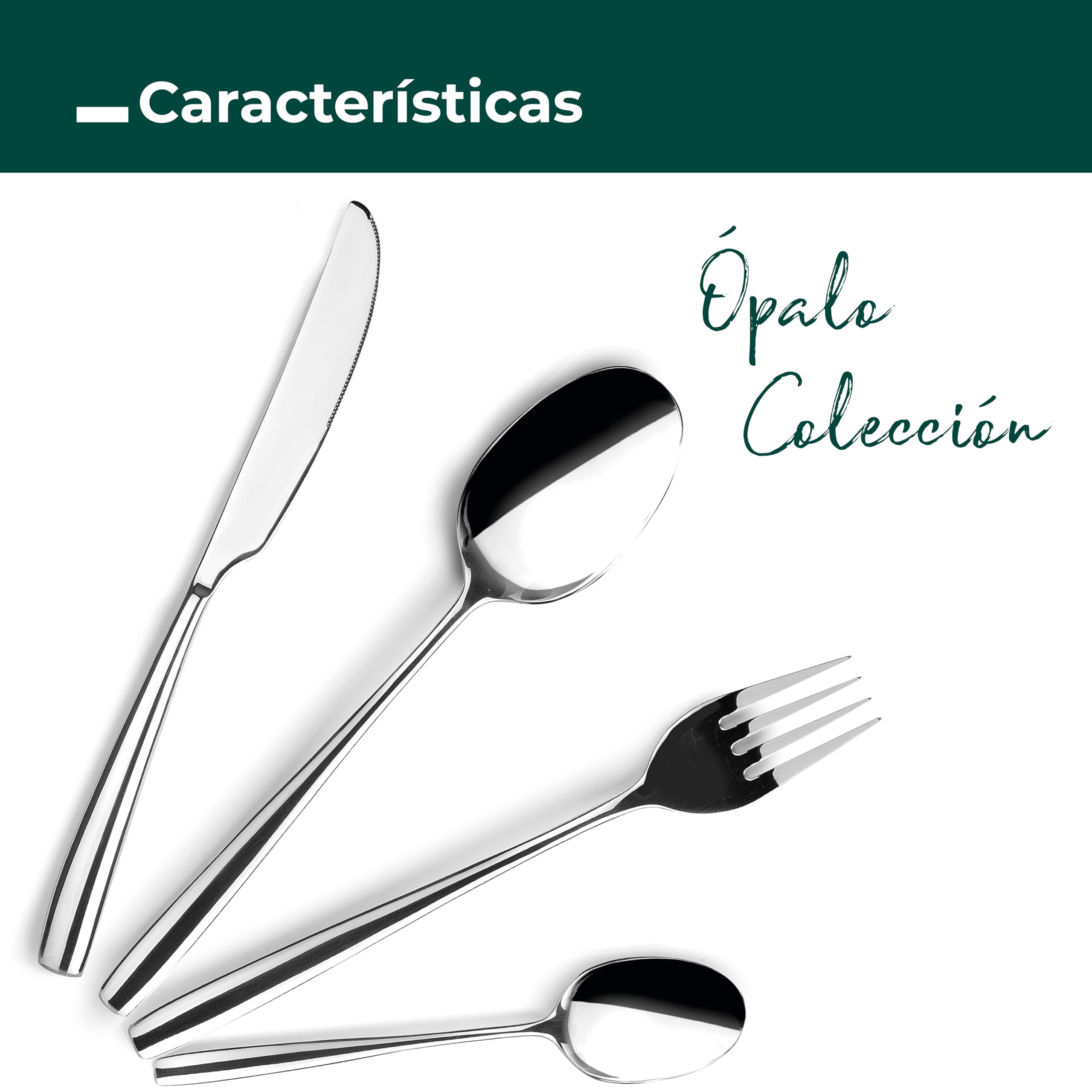 JAY - 16080524 - Juego de Cubiertos para 6 Personas, Pack 24, Acero Inoxidable 18/10, Serie Ópalo, Grosor 4 mm, Cuchara, Tenedor, Cuchillo y Cucharilla Aptos para Lavavajillas, Plateado