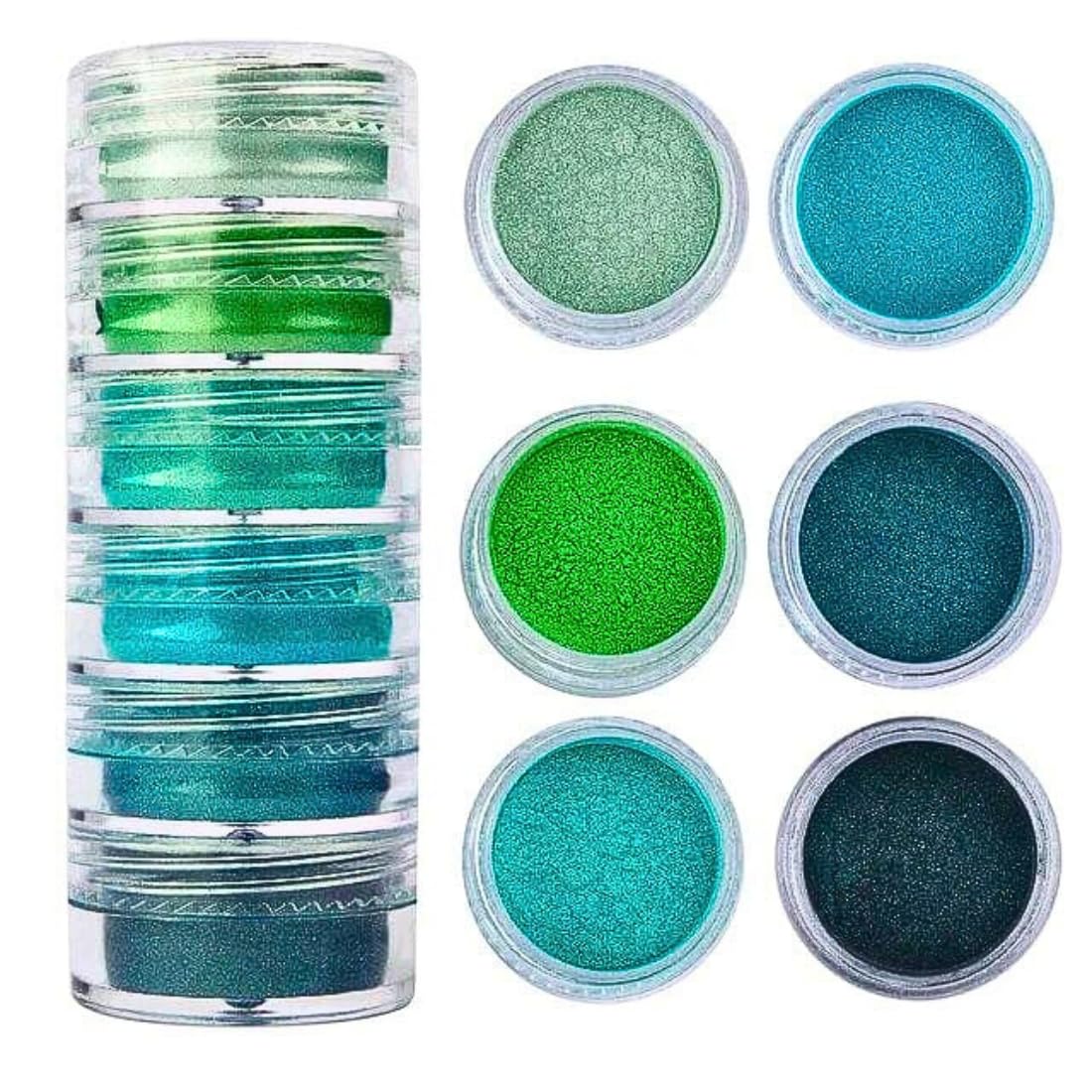 Shade Pearl Mica Powder Set, Neon & Shimmer Pigments for Gel & Acrylic Nails | 6 Professional Nail Decoration Colors (6 Shade Green Sky Blue Mica Powder)-image-26
