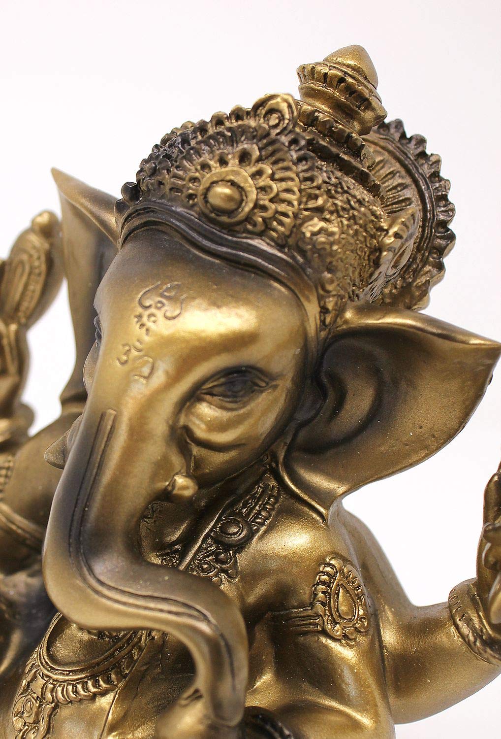TEMPELWELT® Figurka dekoracyjna Ganesha czteroramienna 11 cm, polistan antyczny złoty, posąg boga słonia siedzący, Hinduski Bóg Ganesh Słoń, Budda Indie Azja