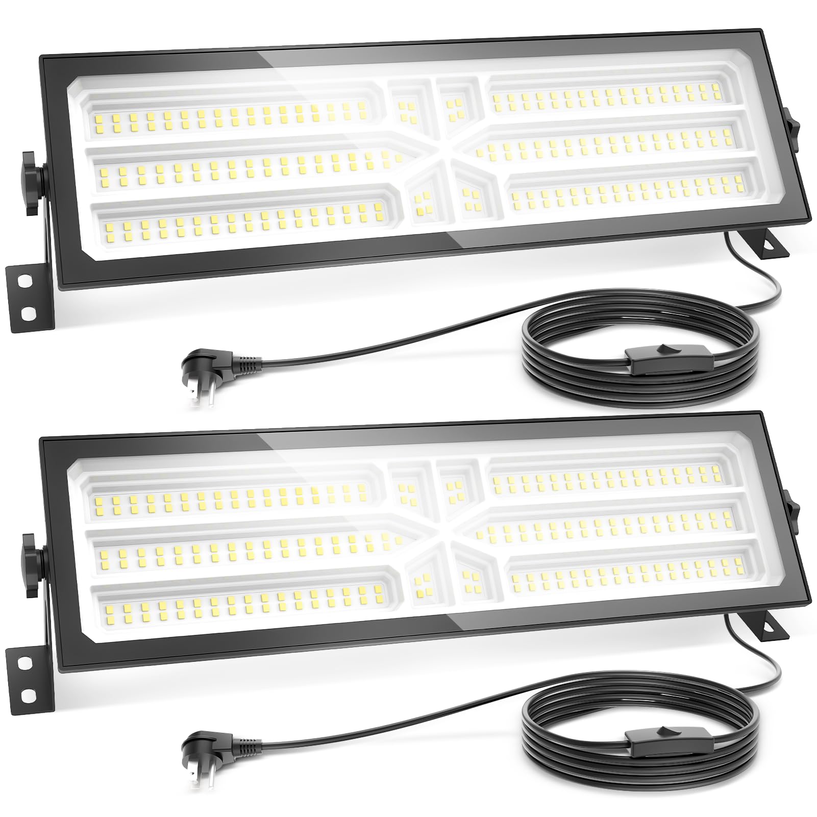 2 Pack Linkable LED Shop Light (Built-in Outlet) - 100W 15000LM Aluminum Plug in Garage Light w/ 9.84ft Power Cord and On/Off Switch, 6000K Shop Lights for Garage, Workshop