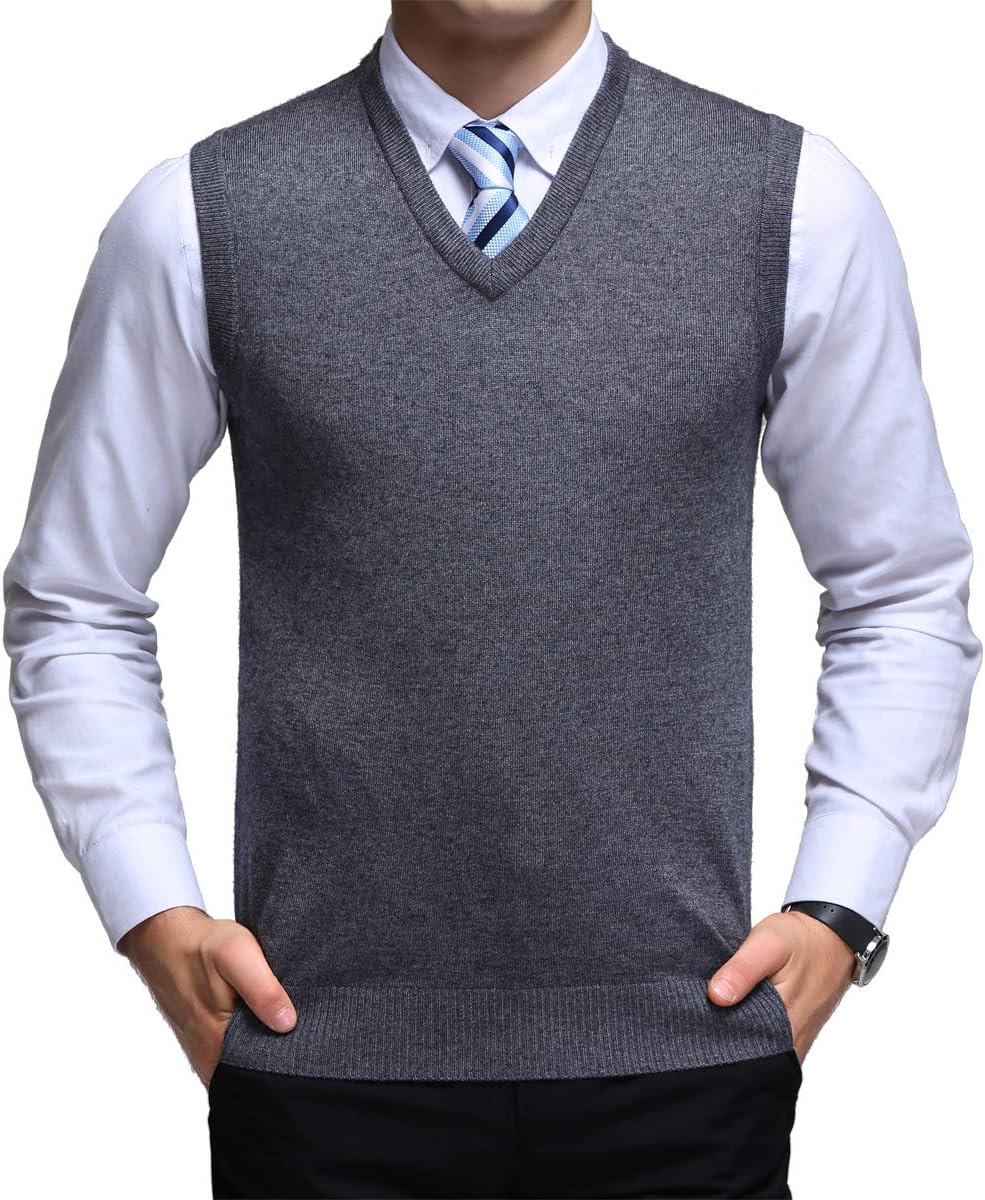 Yingqible Mens Casual Golf Tops V-Neck Pullover Waistcoat Slim Fit Knitted Sleeveless Sweater Vest
