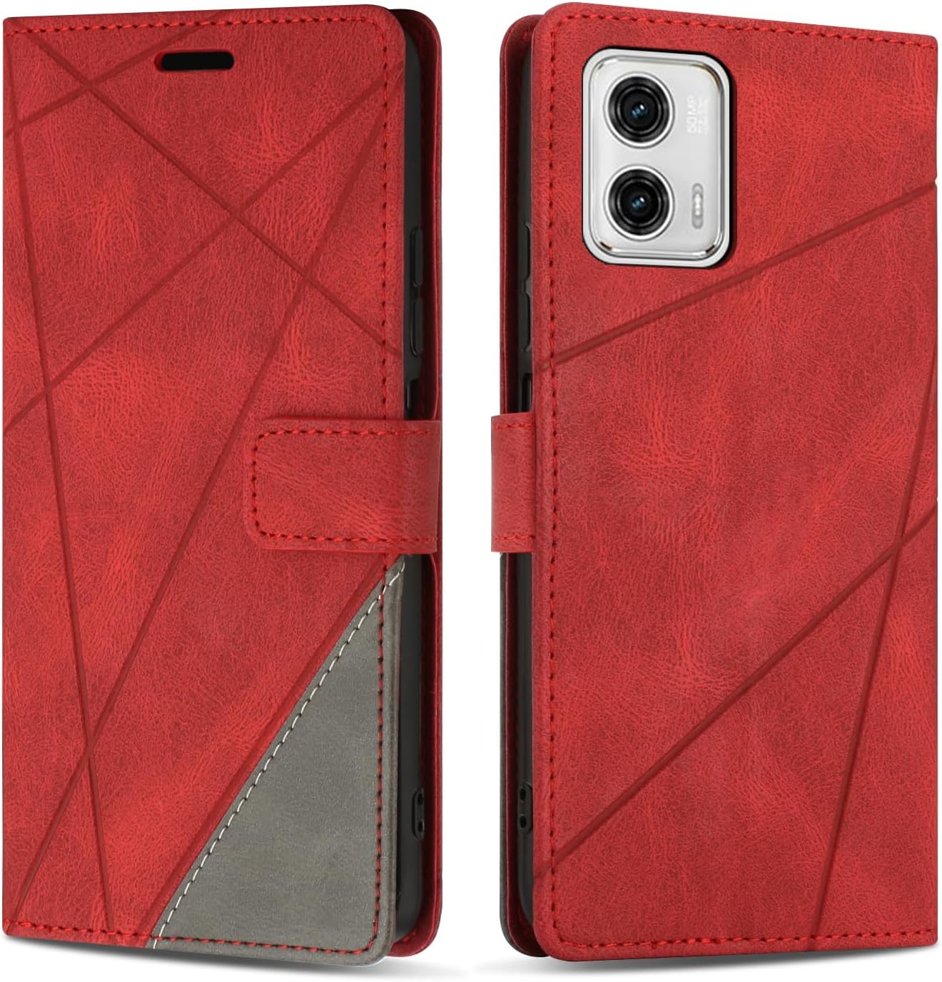 Mobile Phone Case for Motorola Moto G73 Case Premium PU Leather Mobile Phone Case Wallet Silicone Protective Flip Case for Moto G73 Red