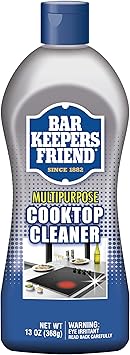 BAR KEEPERS FRIEND Multipurpose Cooktop Cleaner 13 oz - Liquid Stovetop Cleanser - Safe for Use on Glass Ceramic Cooking Surfaces, Copper, Brass, Chrome, and Stainless Steel and Porcelain Sinks]