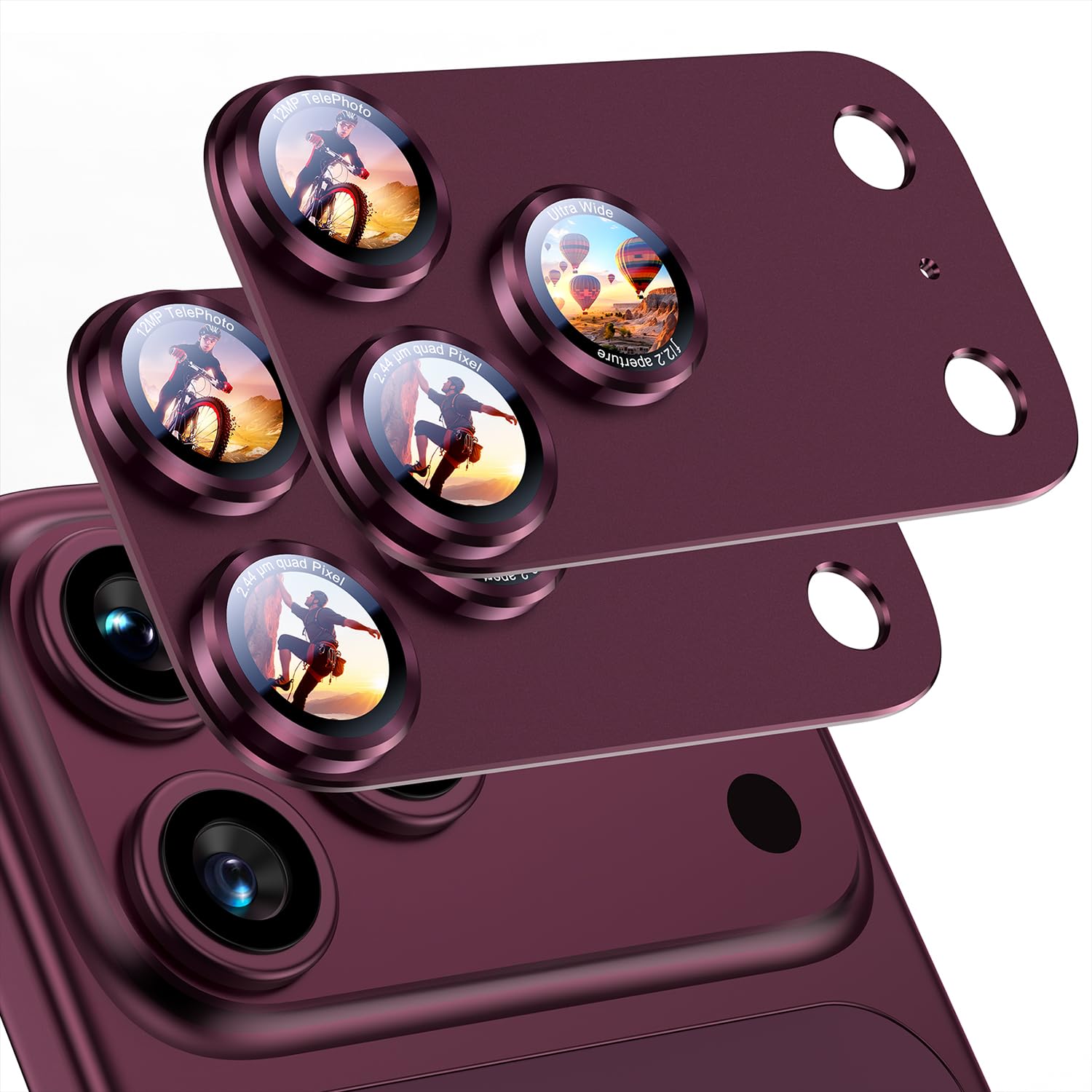 Uyiton for iPhone 18 Pro Max Camera Lens Protector, Text Design, Burgundy