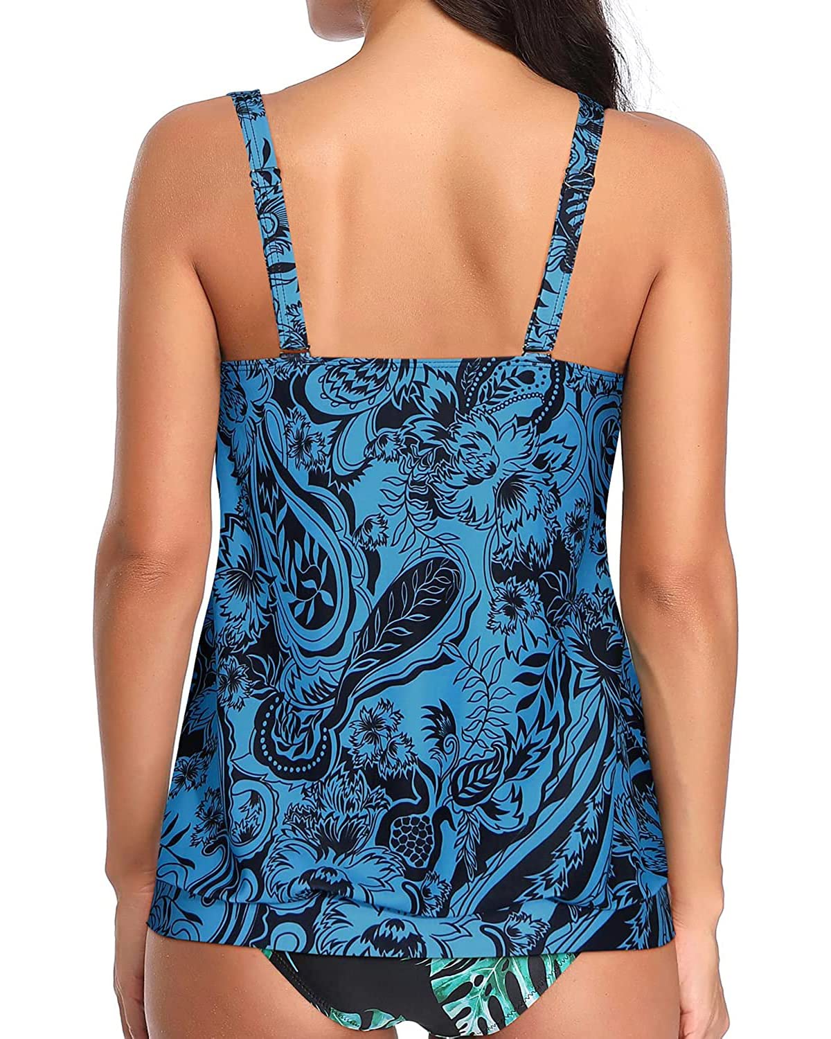 Snapklik.com : Womens Blouson Tankini Top No Bottom Loose Fit Swim Top ...