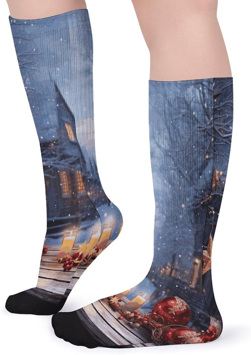 Christmas Atmosphere Crew Socks Cozy Casual Calf Socks Lightweight Long Work Sock Breathable Athletic Sock for Hiking Sports Running 5 Pairs