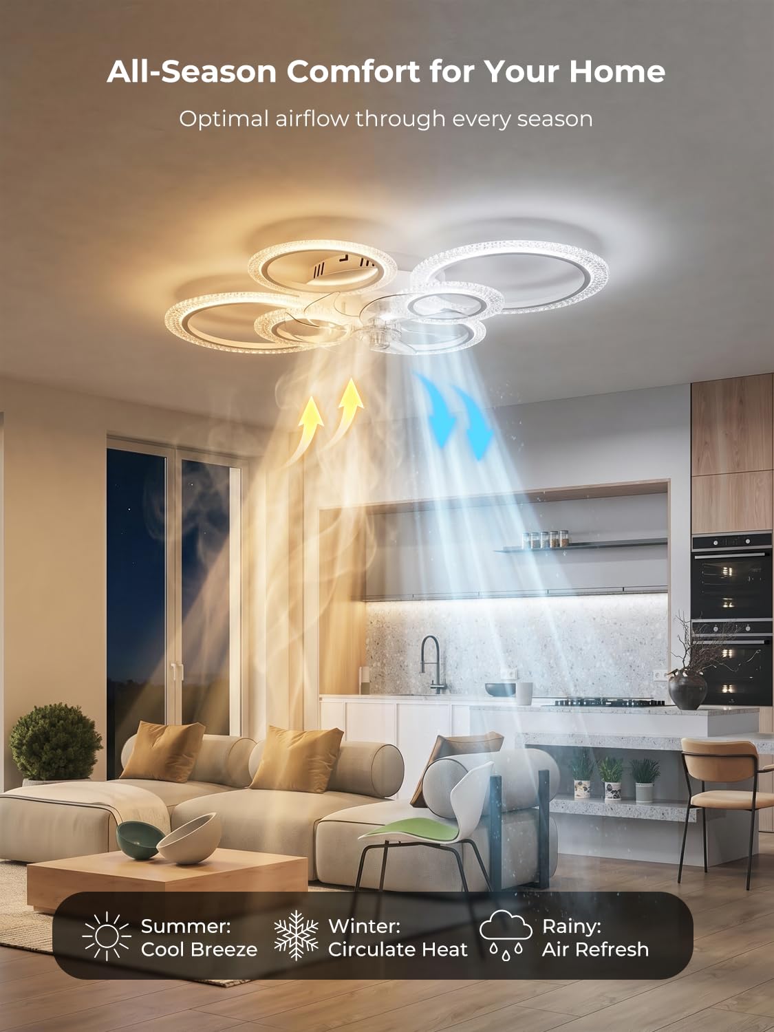 Ventilatore da Soffitto con Luce LED Dimmerabile, Plafoniera Moderna 88cm con Pale Trasparenti e Telecomando/App, Motore DC Silenzioso Reversibile per Camera da Letto, Soggiorno e Cucina