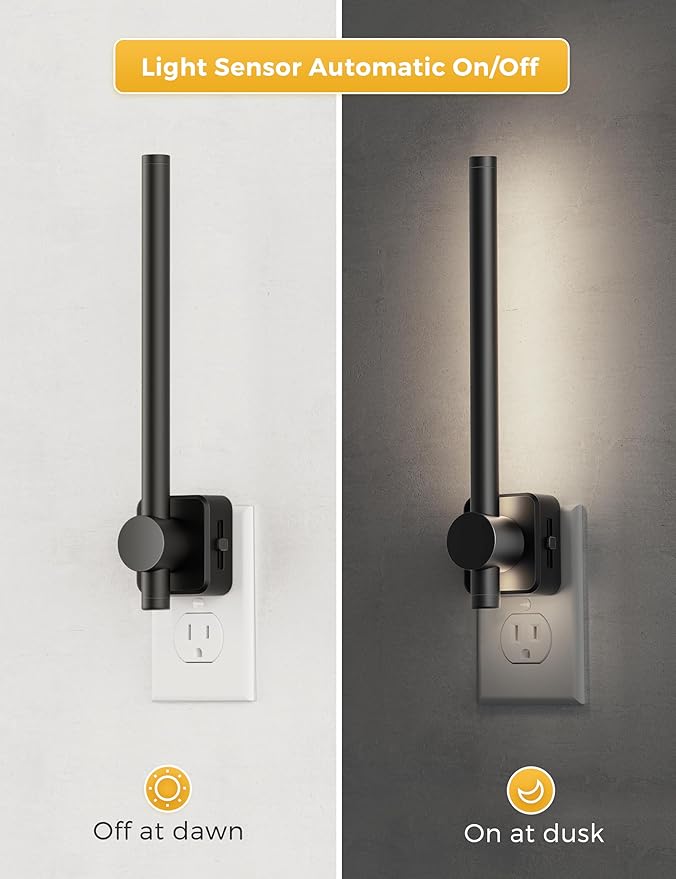 L LOHAS LED L LOHAS LED Night Light, 2 Pack Dimmable Night Lights Plug into Wall 0-200LM, Dusk to Dawn Sensor, 2W Bathroom Night Lights, Daylight 5000K, Modern Black Plug in Nightlight for Mirror Restroom photo 5