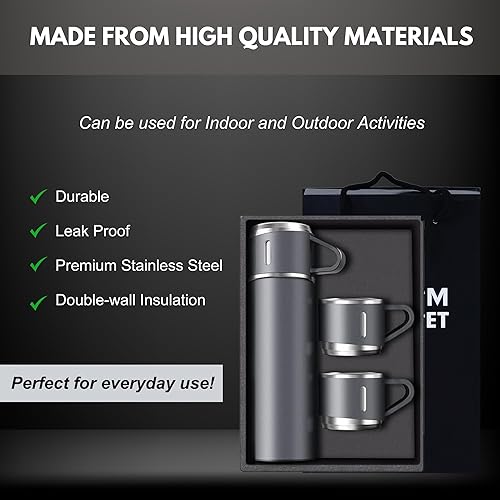 Miniatura 8 de Green Vacuum Flask Set  Botella de agua aislada con 3 tazas de regalo  Botella térmica para bebidas frías y calientes, botellas de agua
