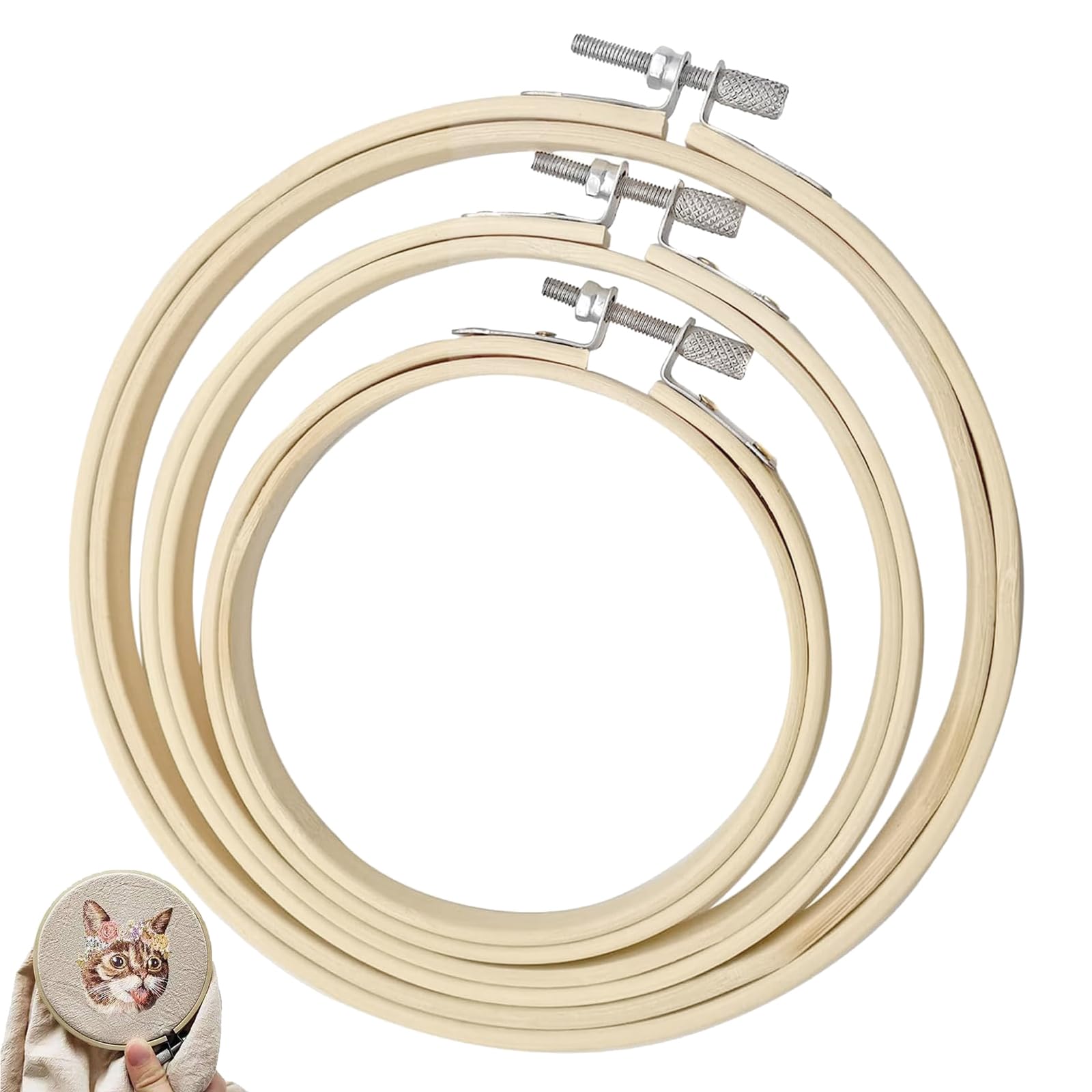 3 PCS 3 Sizes Round Bamboo Embroidery Hoop, Circle Cross Stitch Hoop Ring, Cross Stitch Frame, Embroidery Frame, for DIY Art Craft Sewing Wreaths Decoratio(10*13*15cm)