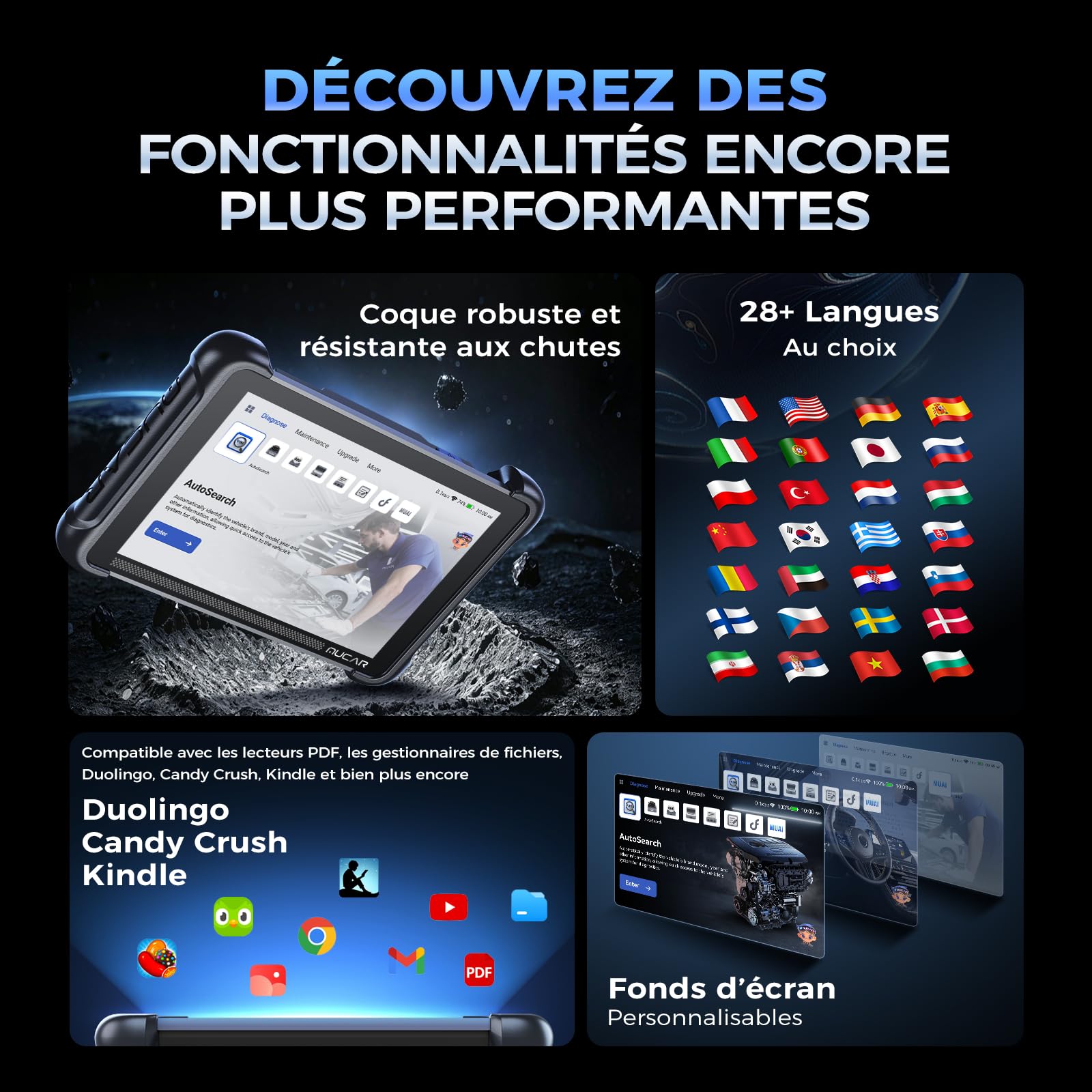 mucar 892BT Valise Diagnostic Auto, Diagnostic Intelligent par IA, Bi-directionnel, Codage en Ligne de l'ECU, Diagnostic Complet du Système, 34+ Services Réinitialisation, Guide V.A.G, CANFD&DOIP&FCA