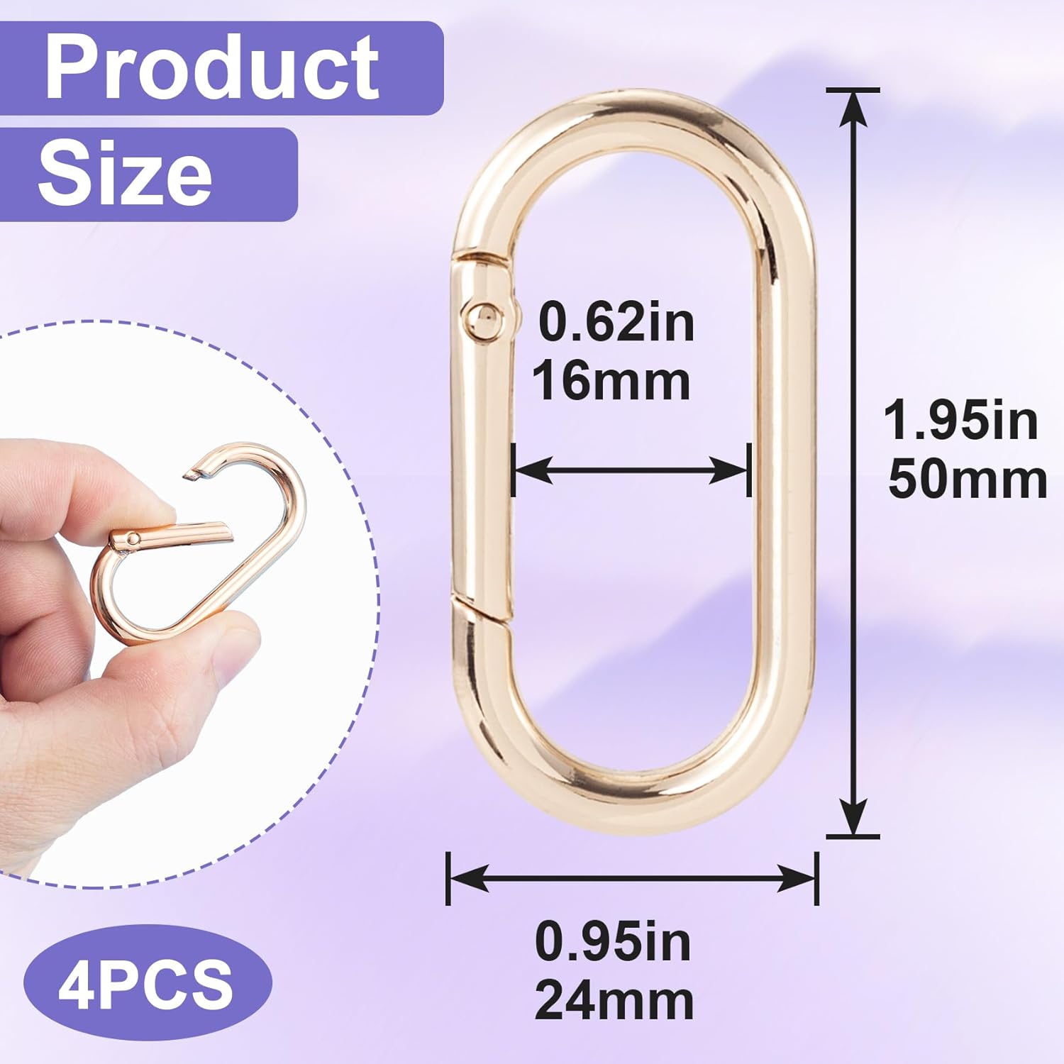 4pcs Oval Keychain Clip, Alloy Spring O Rings Hooks, Keychain Clip Purse Buckle Replacement for Paracord Lanyard Dog Tag Backpacks Handbags- Gold - Image 2