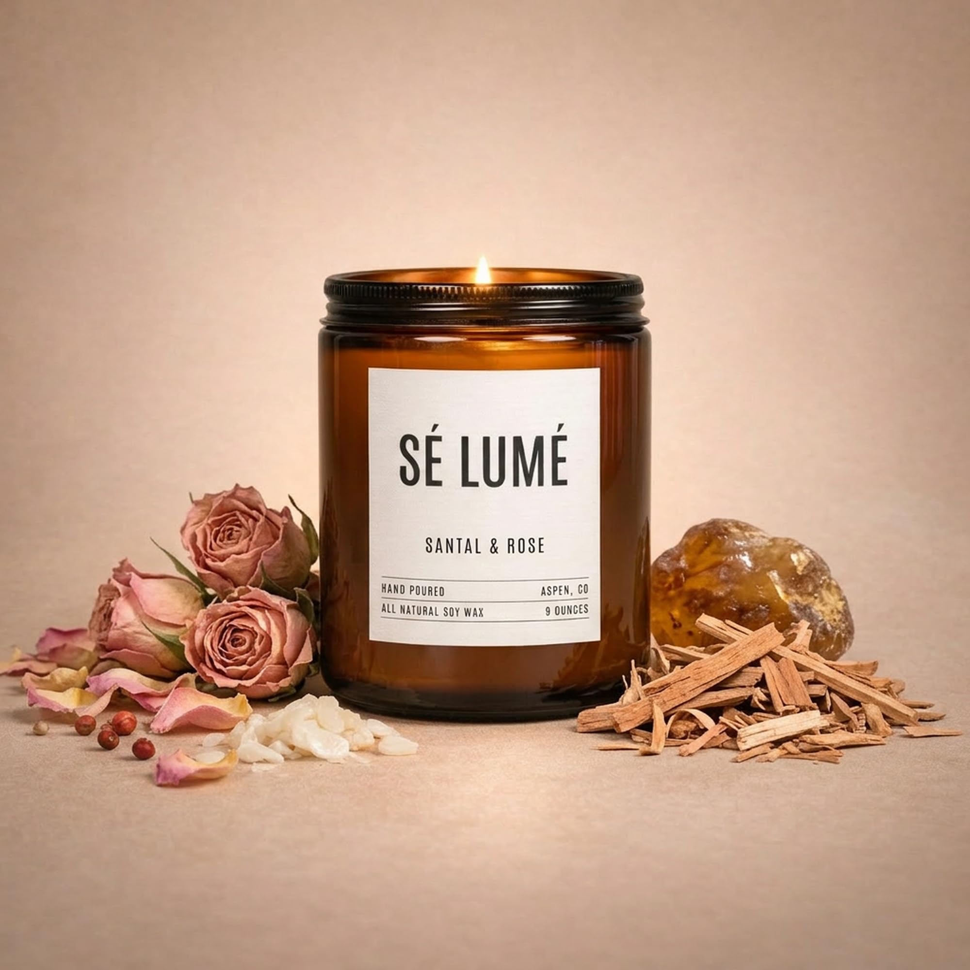 Santal & Pine Candela profumata | Candela di lusso per aromaterapia in cera di soia, legno di sandalo, cedro e ambra, combustione pulita, 40-50 ore, realizzata a mano, candela regalo