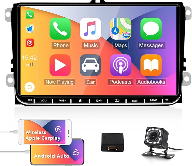 OiLiehu Android Car Stereo for VW with Carplay/Android Auto , 9 inch Android 10.0 HD Car Radio for Passat Golf Jetta PoLo Touran with Bluetooth/Navigation/FM , Support WiFi SWC + Backup Camera/Canbus