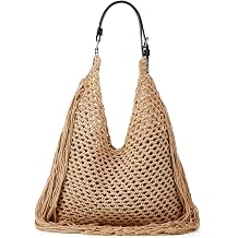 Summer Crochet Shoulder Bags for Women Fringe Hollow Woven Hobo Tote Handbag Large Fashion Travel Beach Purse