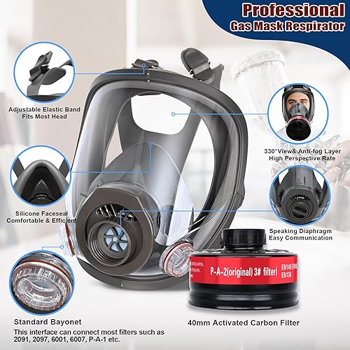Miniatura 4 de WYAJU Reusable Full Face Gas Mask Survival Nuclear and Chemical Respirator Mask Against GasesDustOrganic VaporFume