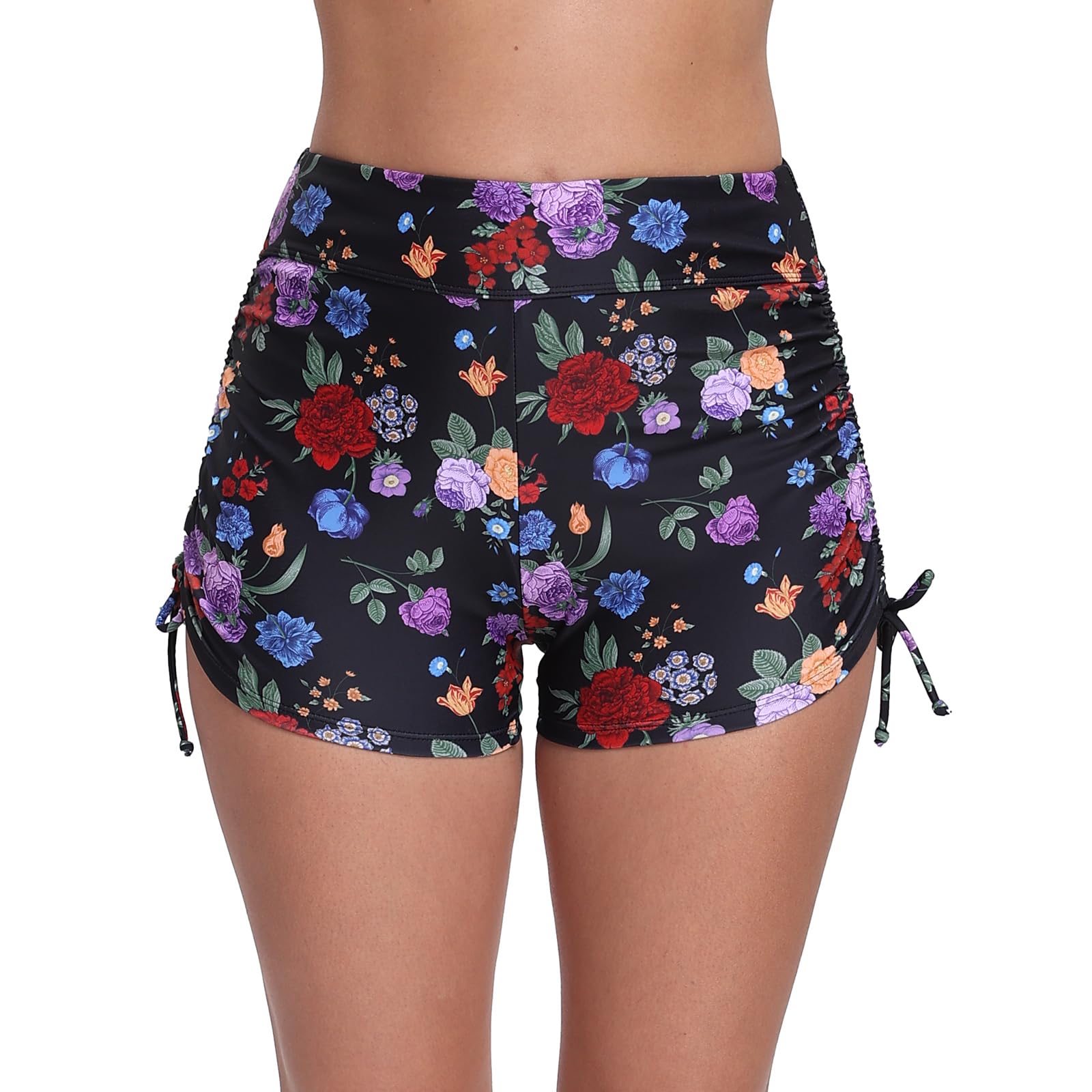 Halcurt Women's High Waisted Swim Board Shorts (Available in Plus) Tummy Control Side Drawstring Swimsuit Bottoms