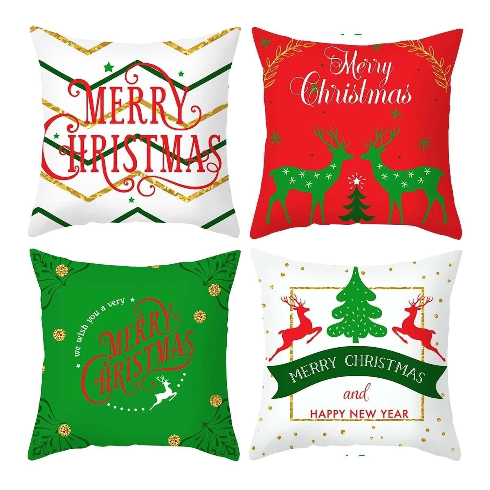 Lot de 4 housses de coussin de salon vertes rouges blanches 50x50cm