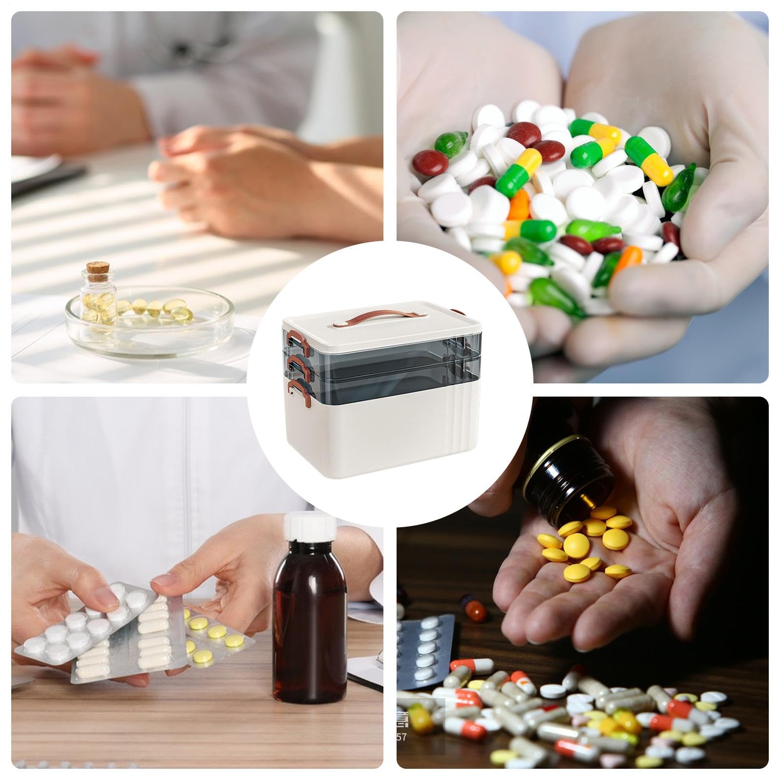 Generico Scatola Medica Portapillole Trasparente Portatile Alta Capacità | Portaoggetti Organizer Contenitore portautensili, Grande capacità, Trasparente, di sicurezza per la famiglia per viaggi,