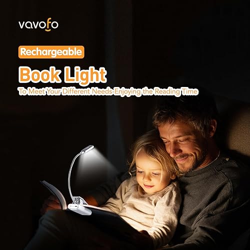 Miniatura 87 de VAVOFO Luz de lectura recargable con clip, 7 LED con 3 temperaturas de color, 9 niveles de brillo, luces de libro para leer en la cama con indicador