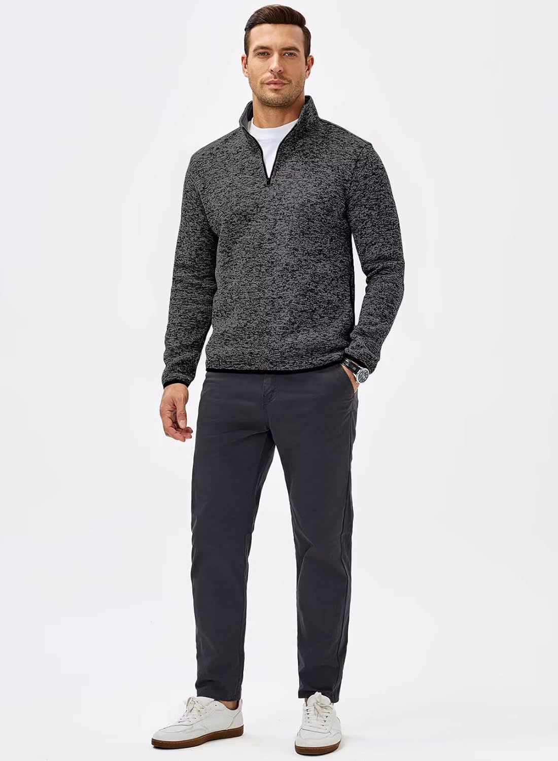 2025 Quarter Zip Warm Fleece Sweater Pullover Fall Winter Thermal Casual Golf Sweaters with Pockets - Image 4