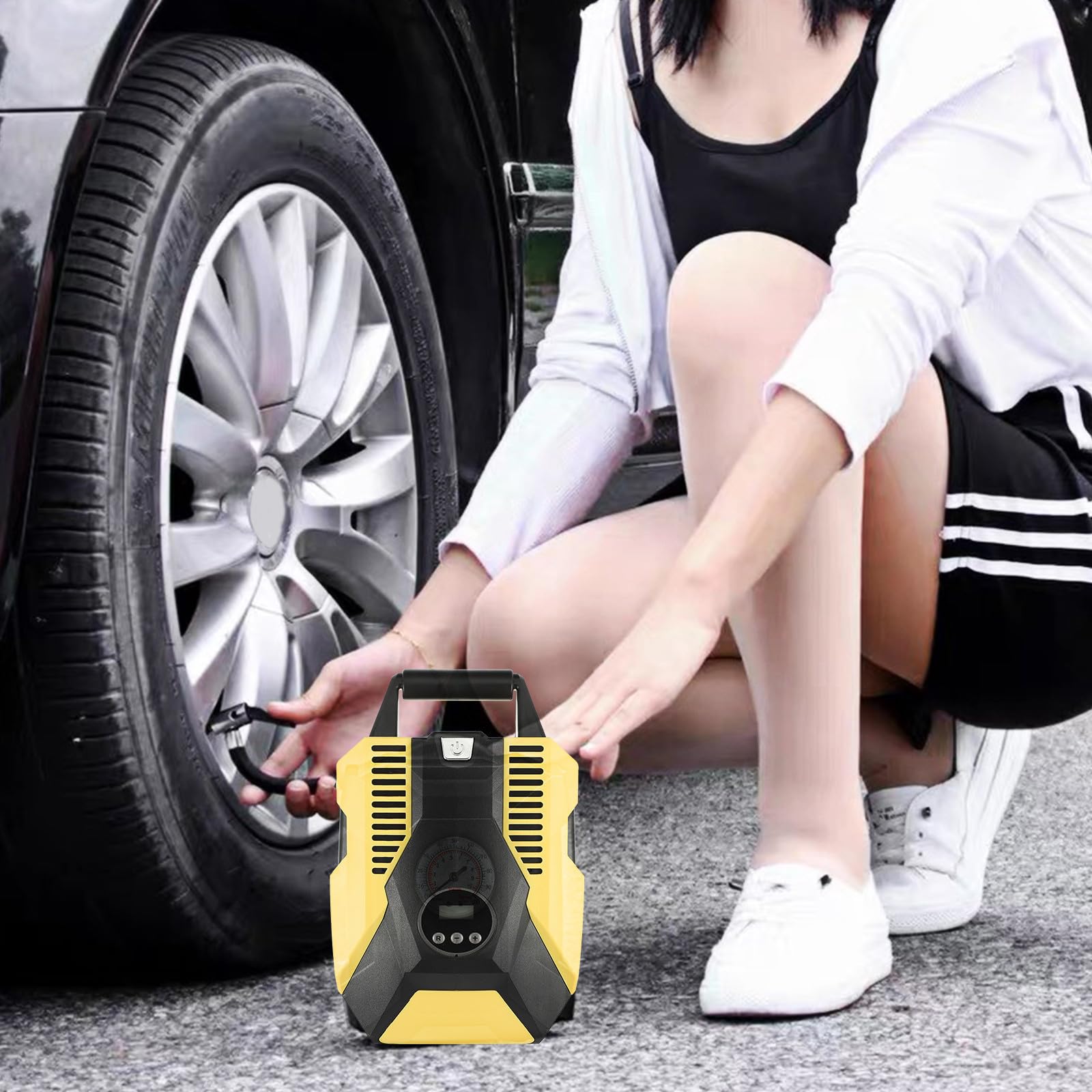 Hemobllo Inflador Portátil de Neumáticos para Mantener Presión Estable 12v para Coche con Pantalla Digital, Función de Parada Automática y Material Abs Resistente