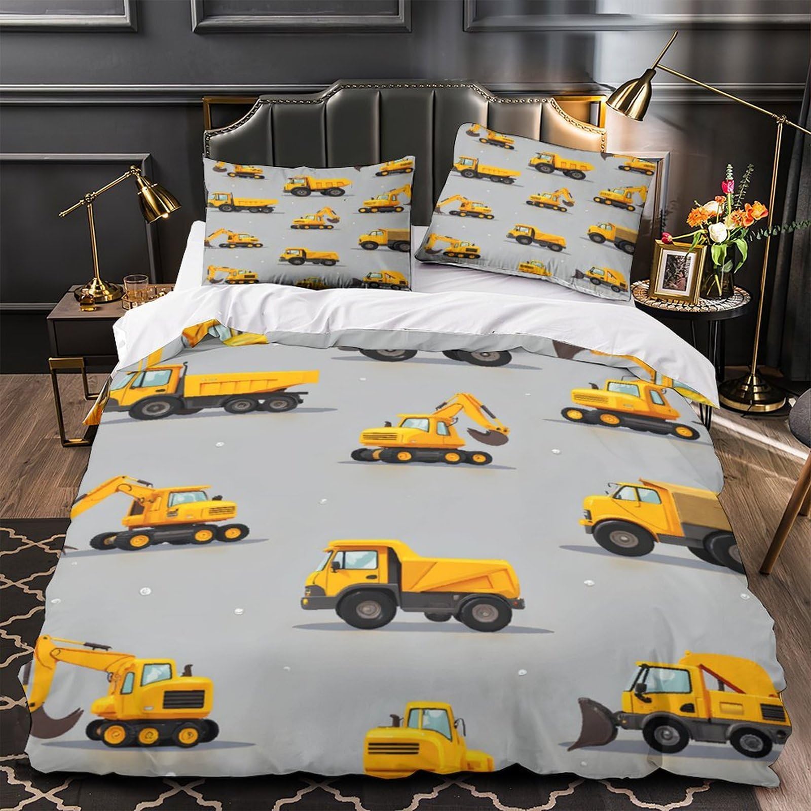 Housse de couette 135x200cm engins de chantier parure lit enfant respirante
