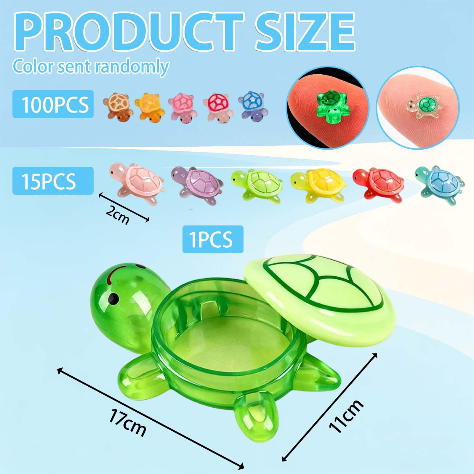 116 Mini Tortugas Resina, 1 Grande Verde, 100 Mini Tortugas 1,1 cm, 15 Pequeñas Tortugas 2 cm, Figuras Luminosas, Tortugas de Colores para Jardines Miniatura & Acuario — view 2