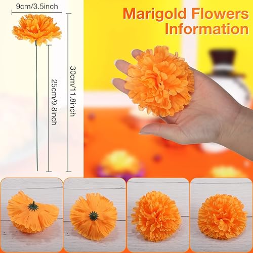 Miniatura 9 de Cindeer Paquete de 200 flores artificiales de caléndula con tallos a granel de 3.5 pulgadas, caléndulas falsas de caléndula de seda para bricolaje,