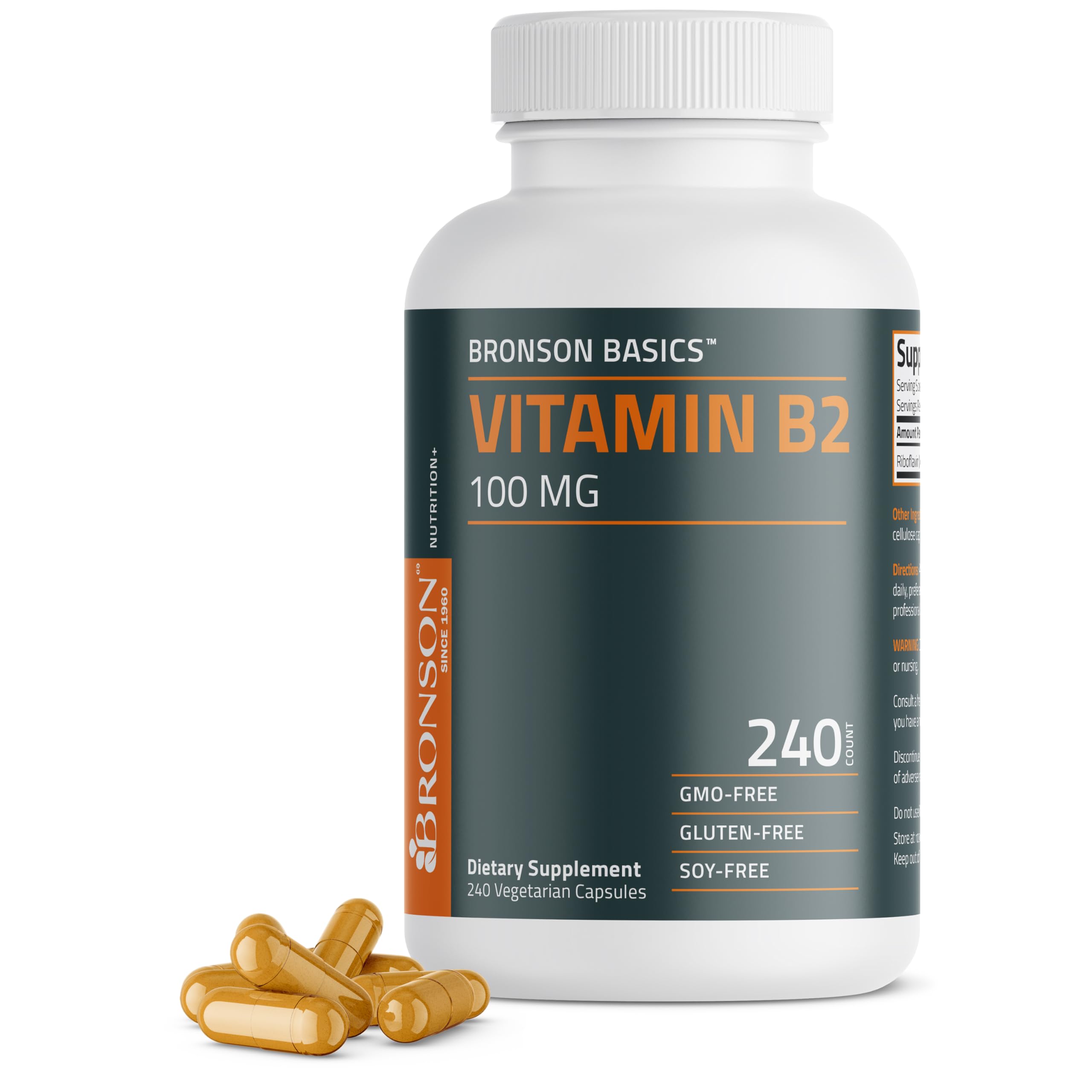 Bronson Vitamin B2 100mg Non-GMO, 240 Vegetarian Capsules 240 Count (Pack of 1)