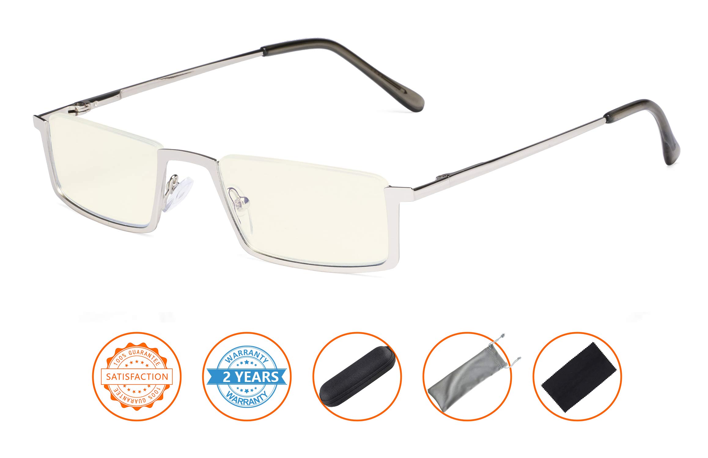 CessBlu Blue Light Filter Glasses Men Women Reading Computer Half-rim Reader Eyeglasses(Silver) without Strength