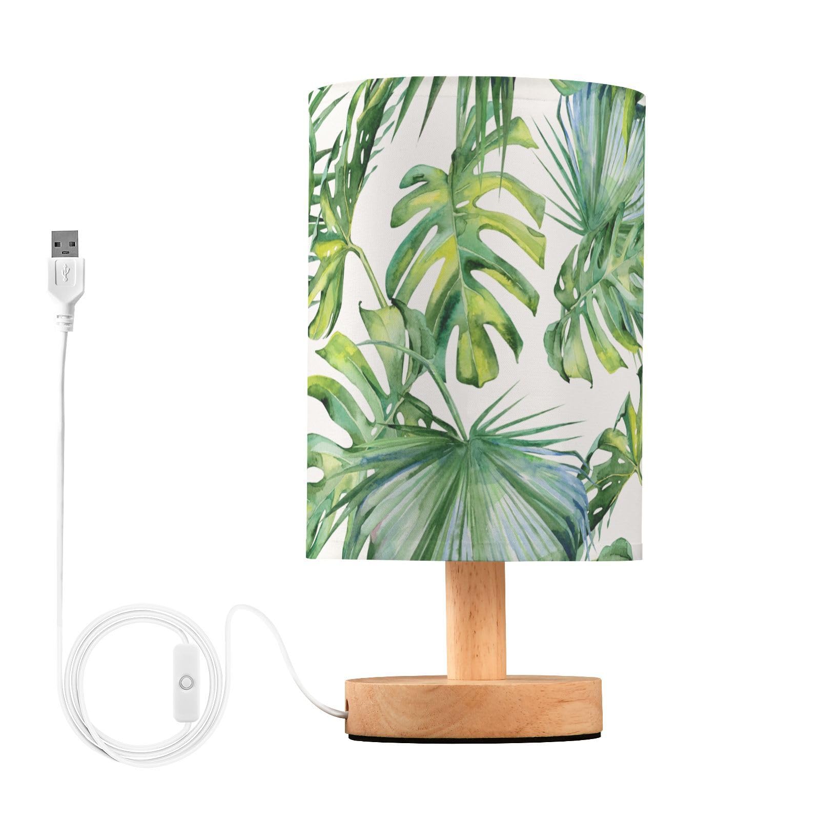 Mnsruu Bedside Table Lamp Tropical Jungle with Green Palm Leaves Bedside Lamps LED Light Desk Lamp Fabric Shade Small Lamp for Bedroom Living Room (Bulb Included) — image 1